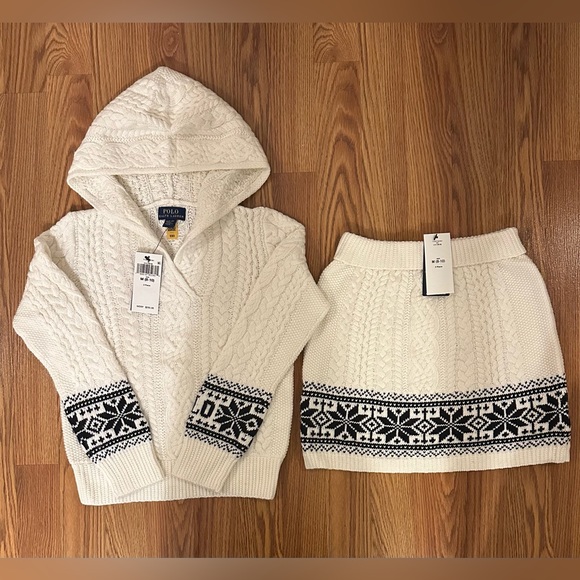 Polo Ralph Lauren Girl’s Cable Cotton Sweater hoodies and Cable Cotton Skirt - Picture 1 of 2